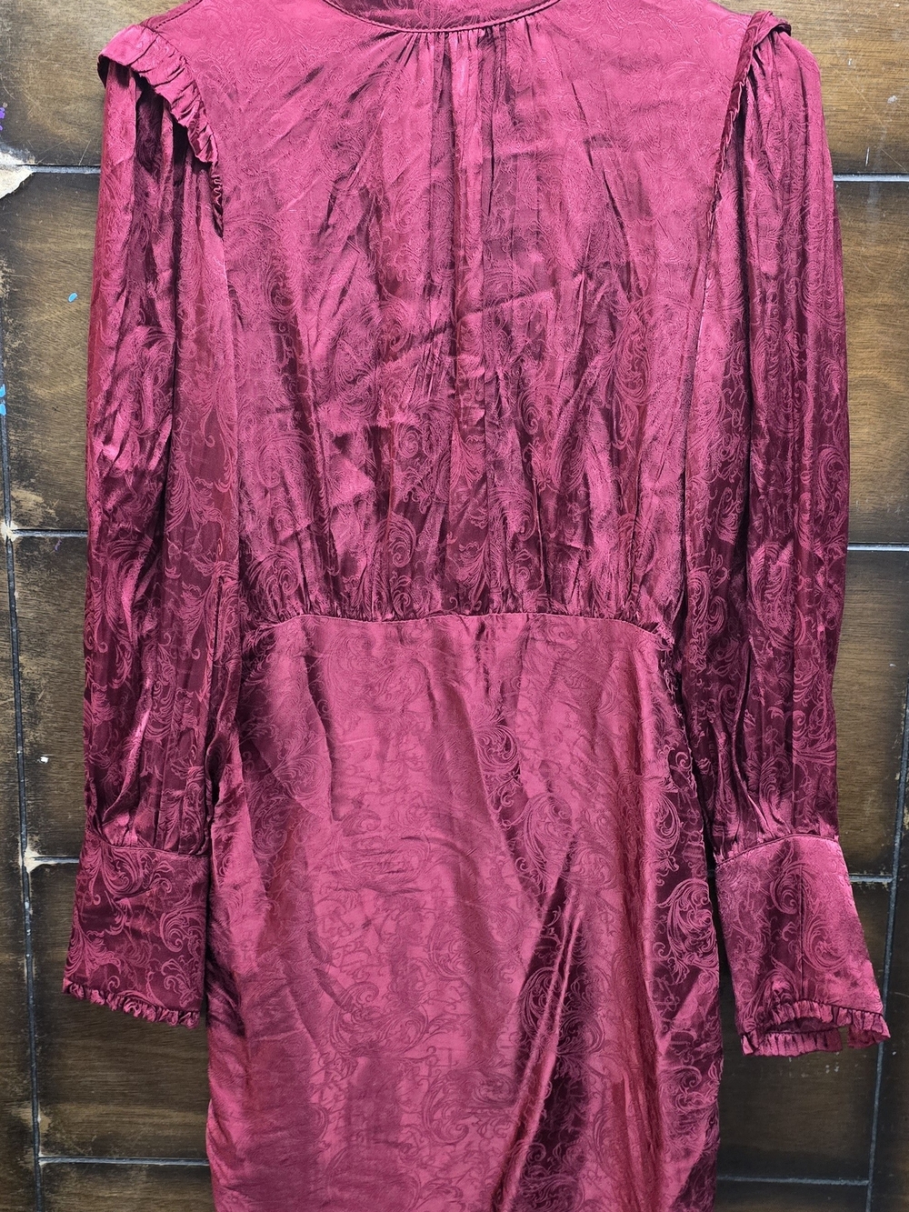 Vintage-Inspired Burgundy Jacquard Long Sleeve Dress Small Emory PARK